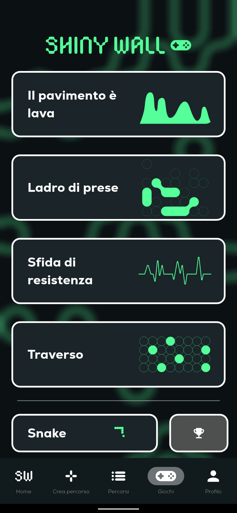 Giochi e allenamenti dell’app Shiny Wall: traversi, ladro di prese e altro